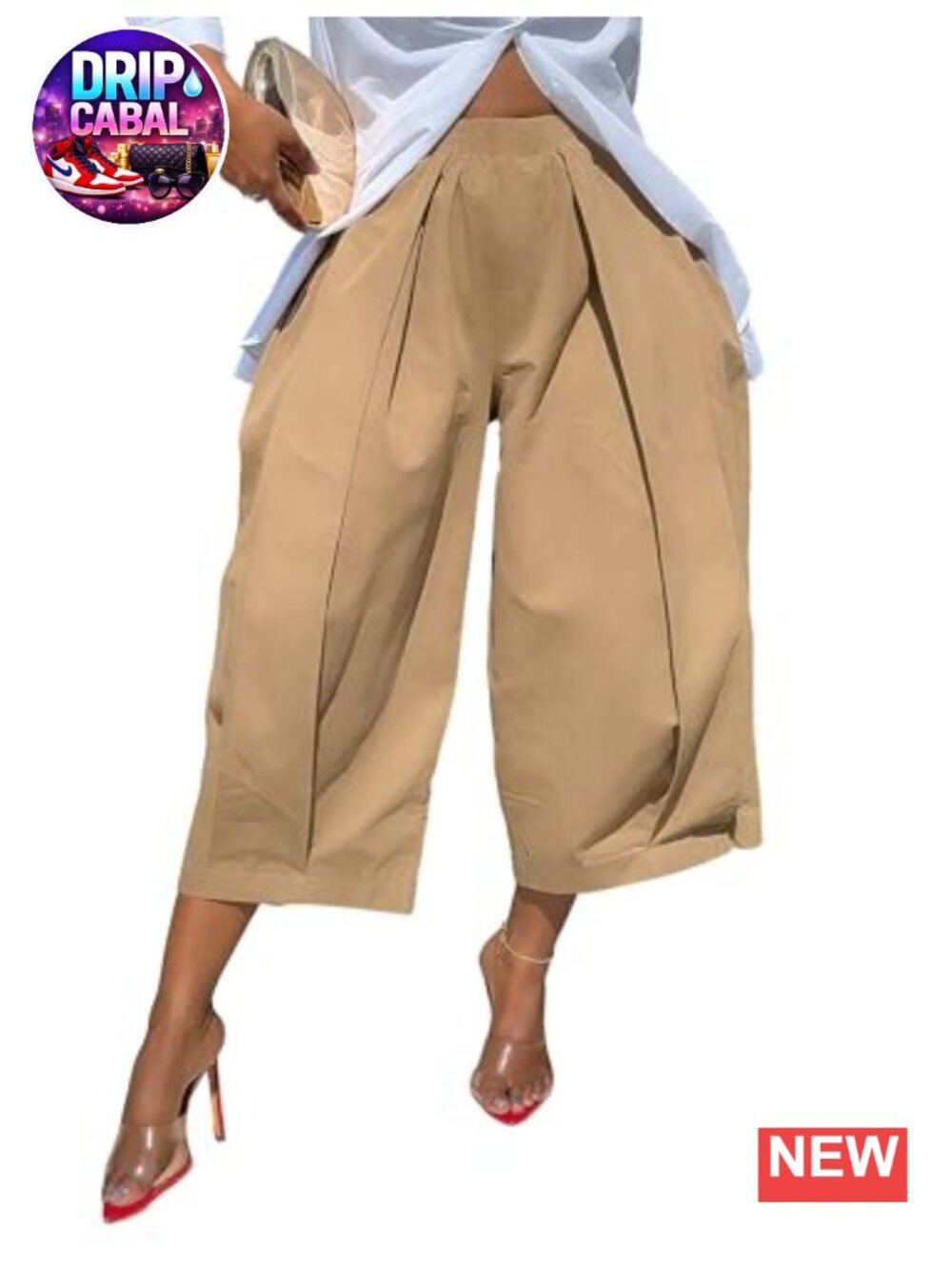 High Waisted Wide Leg Cropped Pants Loose Fit Ankle Palazzo Trousers with